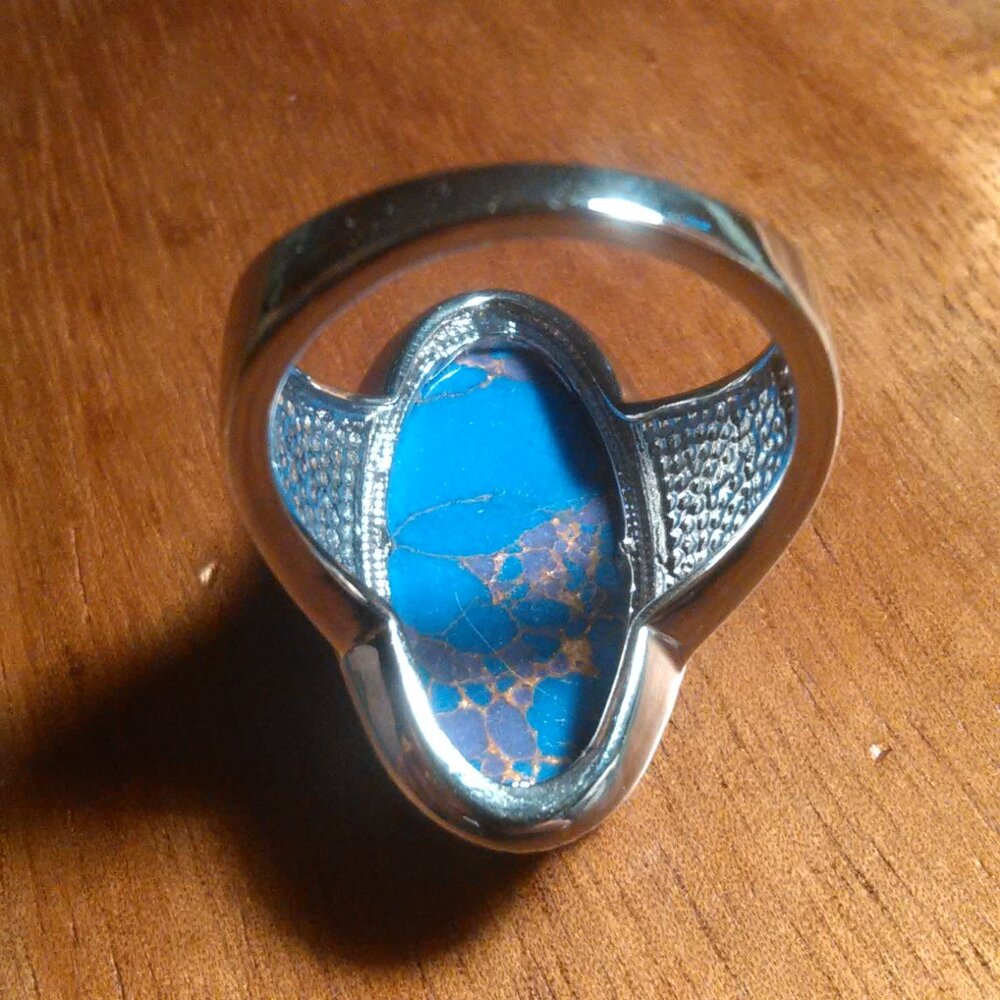 Mojave Purple Turquoise Solitaire Stainless Steel Ring (Size 6) - Picture 7 of 16